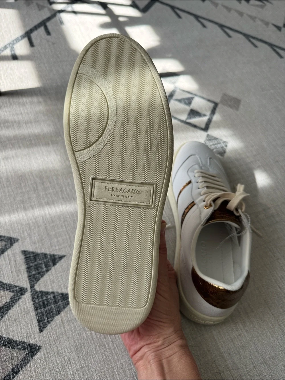 Salvatore Ferragamo Achille 2 White Gold Leather Sneakers Size 6 M NEW